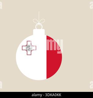 Malta Flag Christmas Ornament Hanging as a Festive Decoration, Celebrating National Identity and Winter Holidays with Patriotic Mood.. Stock Vector
