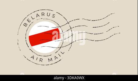 Distressed Belarus Air Mail Stamp featuring national flag element within a vintage circular grunge postmark on a beige background, conveying retro tra Stock Vector