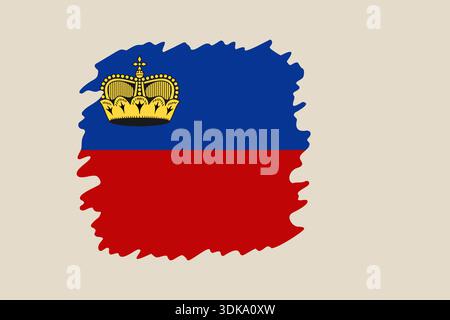 Liechtenstein Flag Illustrated with an abstract irregular brush stroke shape on a simple beige background highlighting national pride.. Stock Vector