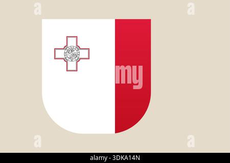 Malta National Flag and George Cross Emblem Displayed in a Modern Shield Shape, Symbolizing European Identity and Pride. Stock Vector