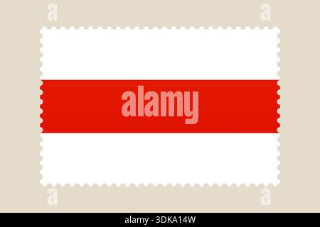 Symbolic White-Red-White Flag of Belarus Depicted as a Classic Postage Stamp with Perforated Edges on a Beige Background. Stock Vector