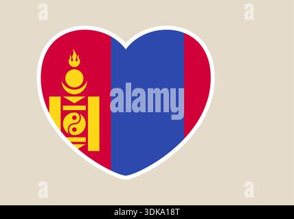 Vibrant Mongolian Flag in Heart Shape Expressing Love and Patriotism for the Nation's Culture and Identity with Pride.. Stock Vector