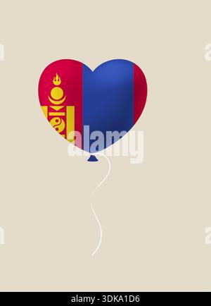 Mongolian Flag Heart-Shaped Balloon Representing National Pride and Love for Country, Floating in a Patriotic and Joyful Context.. Stock Vector