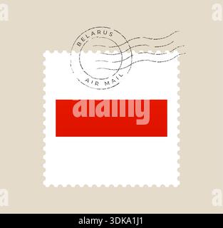 Belarus Flag Postage Stamp with Air Mail Postmark Vector Illustration for International Communication and Travel. Stock Vector