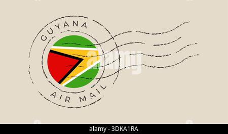 Guyana Flag Design Air Mail Stamp Distressed Grunge Postmark for Vintage International Travel and Communication Concept. Stock Vector