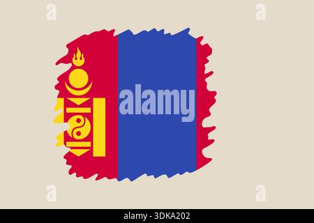 Mongolian Flag Vector Artwork with Dynamic Brushstroke Edges, Embodying National Identity and Patriotic Spirit. Stock Vector