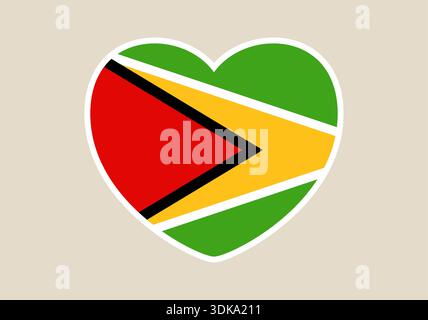Guyana Flag in Heart Shape Icon Representing National Love and Patriotic Pride for the South American Nation. Stock Vector