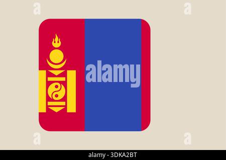 Official Mongolian National Flag Displayed in a Modern Rounded Square Button Icon Vector Illustration, Clean and Patriotic.. Stock Vector