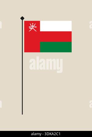Oman National Flag Waving Proudly on Pole, a Vibrant Official Country Symbol of the Middle East.. Stock Vector