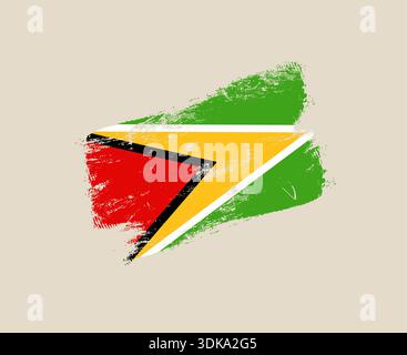 Vibrant Guyana Flag Painted with Expressive Grunge Brush Strokes, Representing National Identity and Patriotic Spirit.. Stock Vector