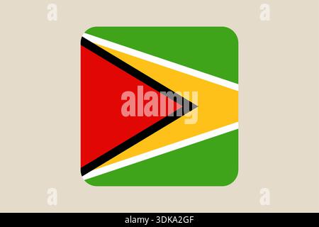 Guyana National Flag Icon Representing Patriotism and Identity in a Modern Rounded Square Vector Illustration for Digital Design and App Interfaces. Stock Vector