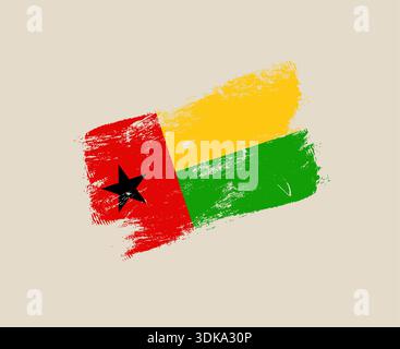 Guinea-Bissau Flag Painted with Artistic Brushstrokes, a Grunge Style National Symbol Expressing Patriotic Identity. Stock Vector