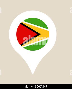 Guyana Flag Displayed Inside a Modern Map Pointer Pin Icon Representing South American Country Location. Stock Vector