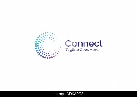 Connect Logo Halftone Circle Icon Dots Style for Business Technology Network Information Connection Company Stock Vector