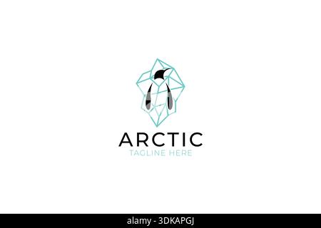 Arctic Penguin Silhouette Abstract Logo Concept with Geometric Iceberg Background Brand Identity Stock Vector