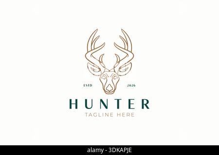Linear Abstract Reindeer Head Icon Logo for Animal Hunter or Forest Outdoor Club Emblem Badge Stock Vector