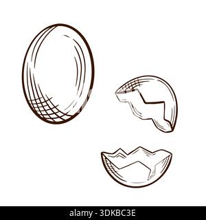 Hand-drawn sketch illustration of a whole egg and cracked eggshell isolated on white background, vector graphic art, black line and minimalistic style Stock Photo