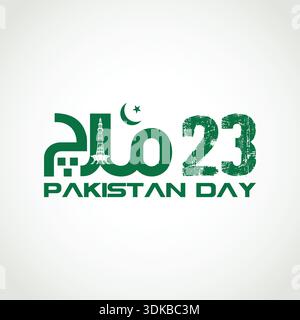 A graphic commemorating Pakistan Day on March 23rd. Stock Vector