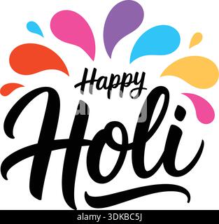 Happy holi colorful festival typography illustration with vibrant paint splash elements celebrating indian festival of colors in modern joyful design Stock Vector