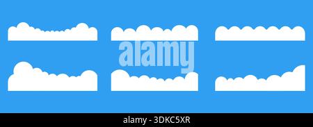 Simple clouds divider web site separator set. Fluffy curve edge header section. Blue border for banner, frame bottom, template. Vector illustration Stock Vector