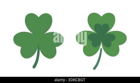 Simple green shamrock icon flat vector set.  Three-Leaf Clover icon.  Saint Patrick's Day element. Good for greeting card,poster, banner, leaflet. Stock Vector