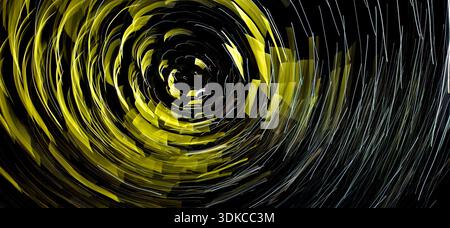 Yellow Lights Rotate In Fast Motion Around A Center Stock Photo