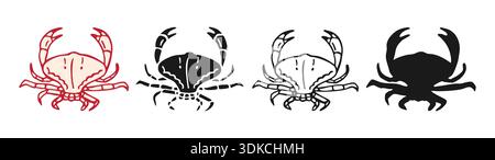 Crab vector illustration in hand drawn sketch style with ink pencil lines and vintage engraving feel. Retro seafood character flat graphic look, old school marine drawing detailed shellfish silhouette Stock Vector