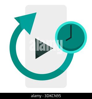 Video replay icon. Clock timer symbol. Media history Vector. Time control emblem. EPS 10. Stock Vector
