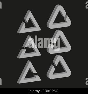 3d triangle shape art. Impossible loop set. Grey delta Vector. Geometric illusion icon. EPS 10. Stock Vector