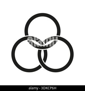 Interlocking circle icon. Three ring chain. Connected loop Vector. Round union symbol. EPS 10. Stock Vector