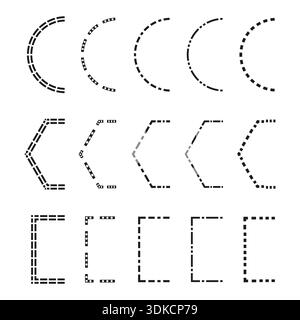 Dotted curve set. Dashed line Vector. Geometric segment collection. Minimal black icons. EPS 10. Stock Vector