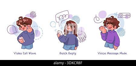 Mobile Communication Character Action Set Stock Vector
