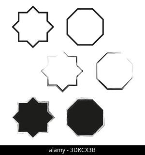 Polygon icon set. Octagon star shape. Geometric figure Vector. Black outline symbol. EPS 10. Stock Vector