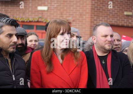 Angela Rayner at the announcement at the Jain Community Centre in Denton that Angeliki Stogia (centre) is the Labour Party candidate for the Gorton and Denton by-election. Picture date: Saturday January 31, 2026. Stock Photo