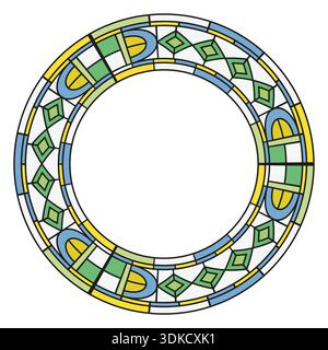 Stained glass circle. Colorful mosaic ornament. Round frame Vector. Abstract window design. EPS 10. Stock Vector