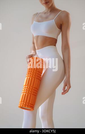 Close up view of woman that is in fitness clothes. Stock Photo