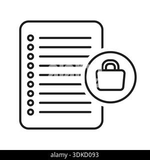 Secured document illustrations. Padlock safety symbols. Professional Vector files. Blackish outline illustrations. Stock Vector