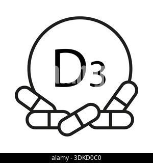 Vitamin D3 capsules. Health supplement Vector. Medicine pills icon. Diet nutrition symbol. Stock Vector