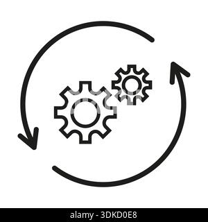 Gears icon symbol. Two cogs circle. Workflow Vector process. Rotation arrows concept. Stock Vector
