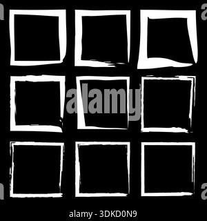 White grid lines. Nine square frames. Black background vector. Grunge mesh texture. Stock Vector