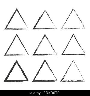 Triangle shape set. Grunge ink border. Vector frame icon. Geometric art symbol. Stock Vector
