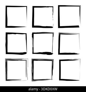 Ink grid frame. Black border set. Grunge square Vector. Rough box art. Stock Vector