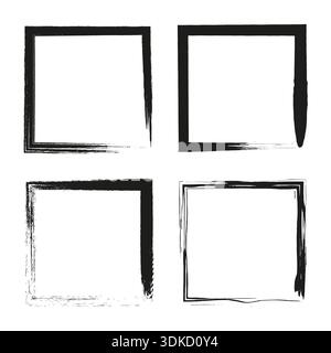 Grunge frame set. Black border art. Ink square Vector. Rough box icon. Stock Vector