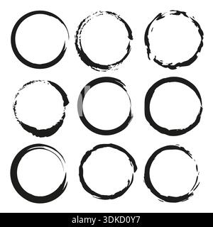 Circle outline grid. Round frame pattern. Black ring Vector. Grunge loop set. Stock Vector