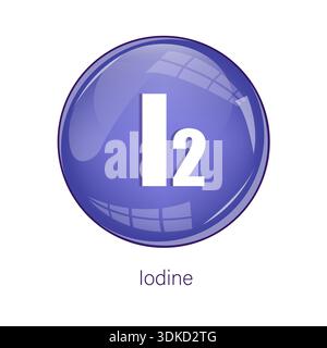Iodine formula icon. Purple sphere symbol. Chemical science Vector. Glossy glass button. Stock Vector