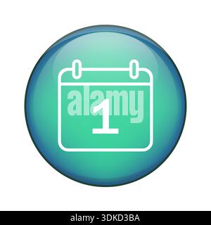 Calendar page symbol. Date one icon. Day number Vector image. Blue green button. Stock Vector