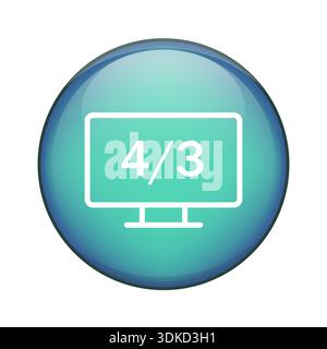 Monitor display symbol. Aspect four three icon. Screen ratio Vector image. Blue green button. Stock Vector