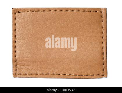 Rectangular tan leather patch, ready for branding or text, isolated on transparent background Stock Photo