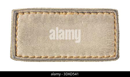 Blank light brown suede leather jeans label with yellow stitching on transparent background Stock Photo