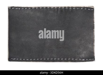 Blank black leather patch with visible stitching providing copy space, transparent background Stock Photo